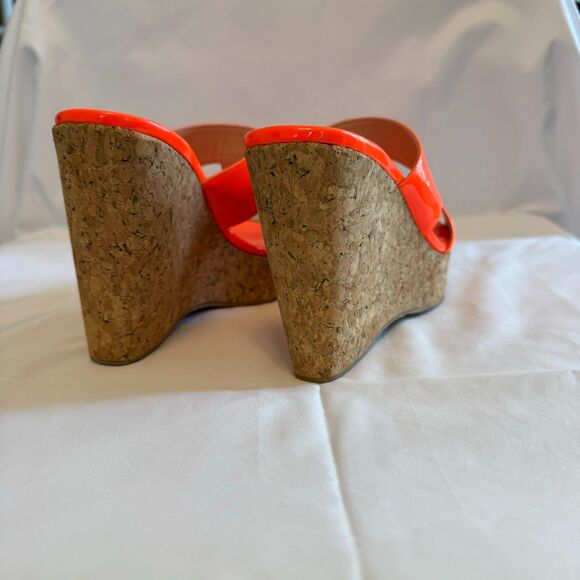 Jimmy Choo Wedged Cork Heel in Orange Patent Leather Size 8.5 - Picture 5 of 7